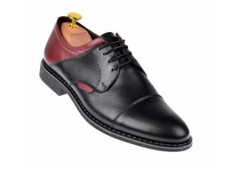 Pantofi barbati casual din piele naturala, negru - bordo, SIR156NVIS